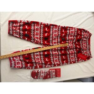 I Believe Cozy Reindeer Fair Isle Pajama Pants and Socks Set Red Medium AP8018-J